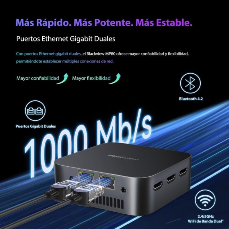 Blackview MP80 Intel N5095/16 Go/1 To/W11 Home Bleu - connectivité