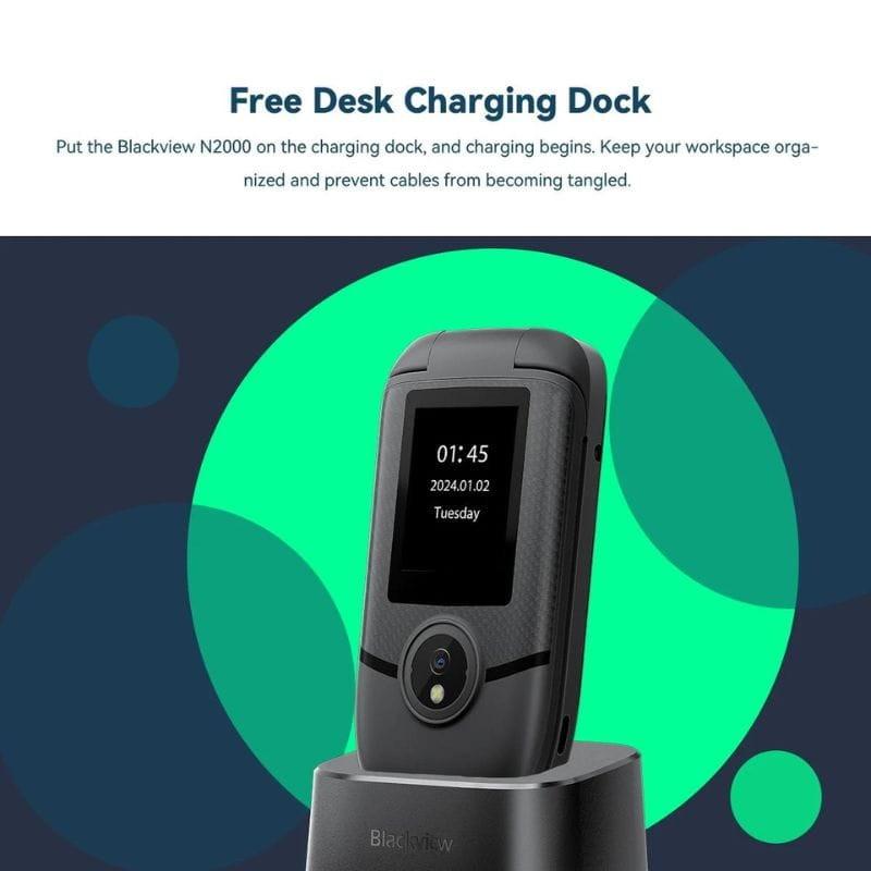 Blackview N2000 48MB/128MB Rojo - Teléfono sencillo imagen en la base de carga