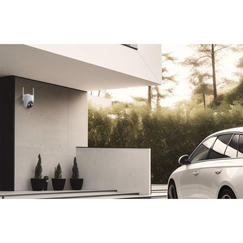 Vista geral da Câmera de vigilância Botslab PT W313 3MP WiFi com Painel Solar na casa