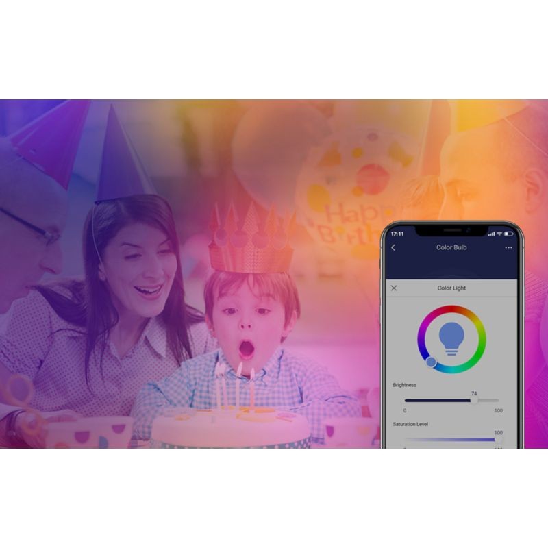 Personalização da cor do ambiente com a Lâmpada LED RGB inteligente Broadlink LB4E27 E27 9W (pacote de 4)