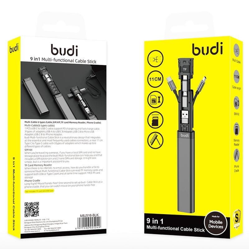 Budi Adaptador de tarjeta Multifunción Universal 9 en 1 Negro Caja