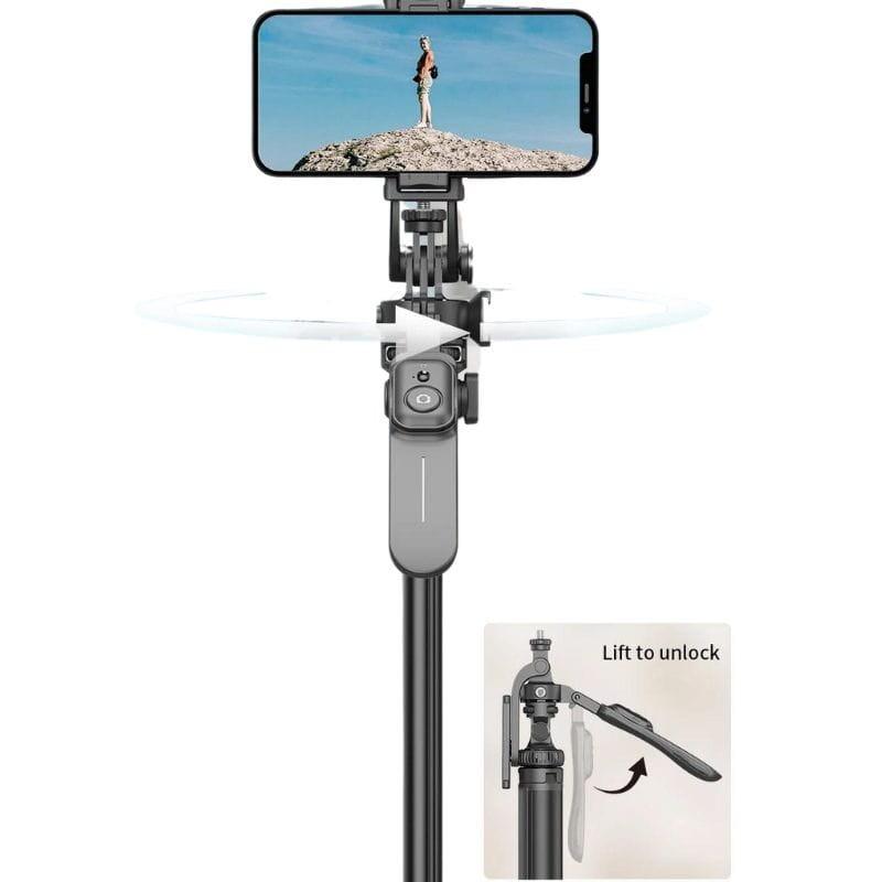 Palo Selfie C05 con trípode extensible hasta 2,05 metros para smartphones y cámaras con control remoto ángulo de rotación