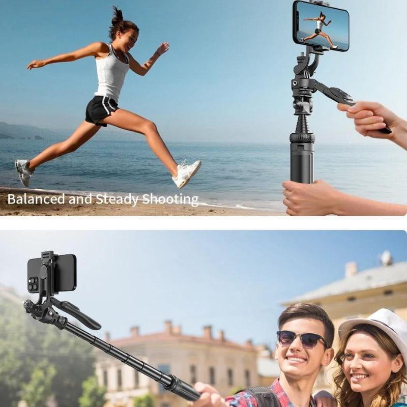 Palo Selfie C05 con trípode extensible hasta 2,05 metros para smartphones y cámaras con control remoto imagen real con personas