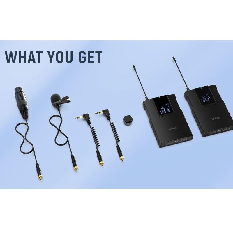 Fifine C8 Black - Microphone professionnel sans fil pour caméra contenu de la boîte
