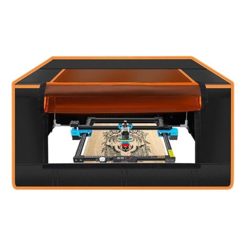 Vista frontal da caixa de proteção do gravador a laser Two Trees TS2 Laranja