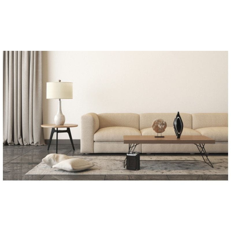 Vue d'ensemble d'un salon avec le Chauffage en Céramique Rowenta SO9266F0 Mini Excel Eco Noir à côté du canapé