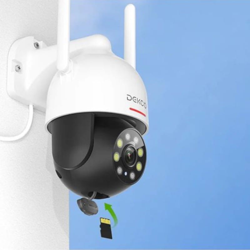 Tarjeta SD de Cámara de seguridad IP DEKCO DC5L 2K QHD WiFi Visión Nocturna a color Google Assistant/Alexa Blanco