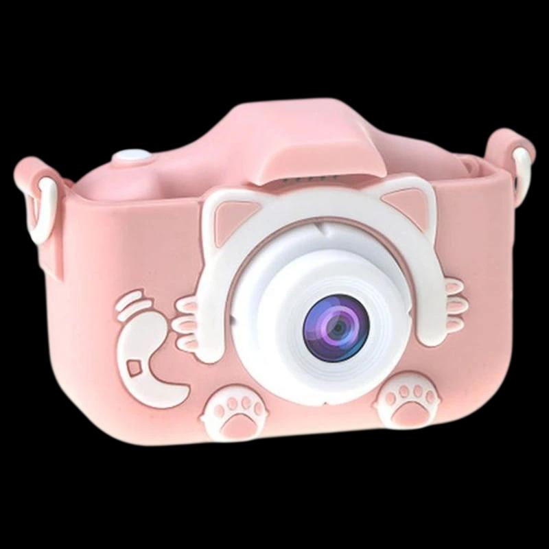 Cámara Digital Para Niños K1C Versión Mejorada 600mAh Funda Gato Rosa
