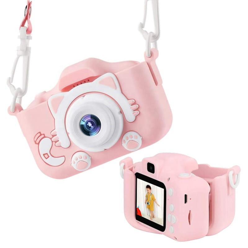Cámara Digital Para Niños K1C Versión Mejorada 600mAh Funda Gato Rosa - Correa