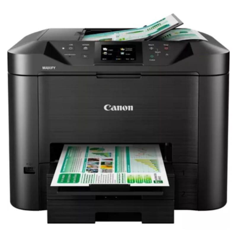 Vista frontal de la Impresora de Tinta Canon MAXIFY MB5450 WiFi Negro imprimiendo  documentos