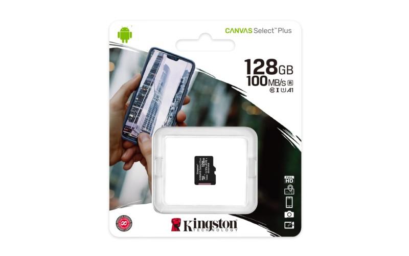 Kingston Canvas Select Plus 128 Go Class 10 UHS-I U1 V10 Noir - Carte microSD image d'emballage