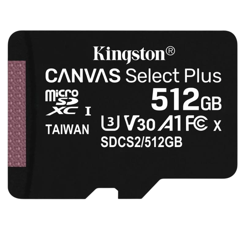 Kingston Canvas Select Plus 512 GB Clase 10 UHS-I U3 V30 Negro - Tarjeta microSD