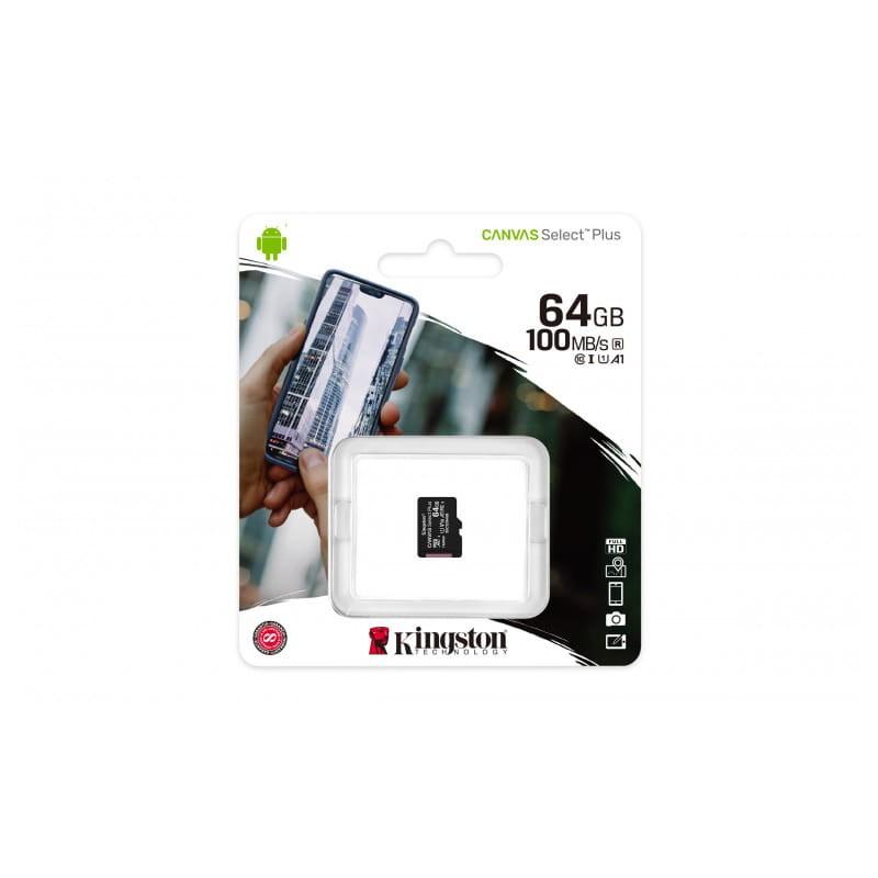 Kingston Canvas Select Plus 64 Go Class 10 UHS-I U1 V10 Noir - Carte microSD image d'emballage
