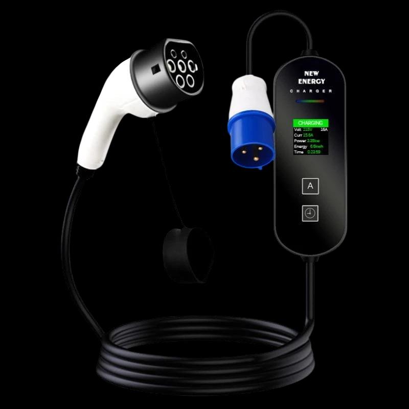 Carregador de isqueiro elétrico com ecrã LCD EV 32A/7.0KW/10M com ficha (3 pinos)