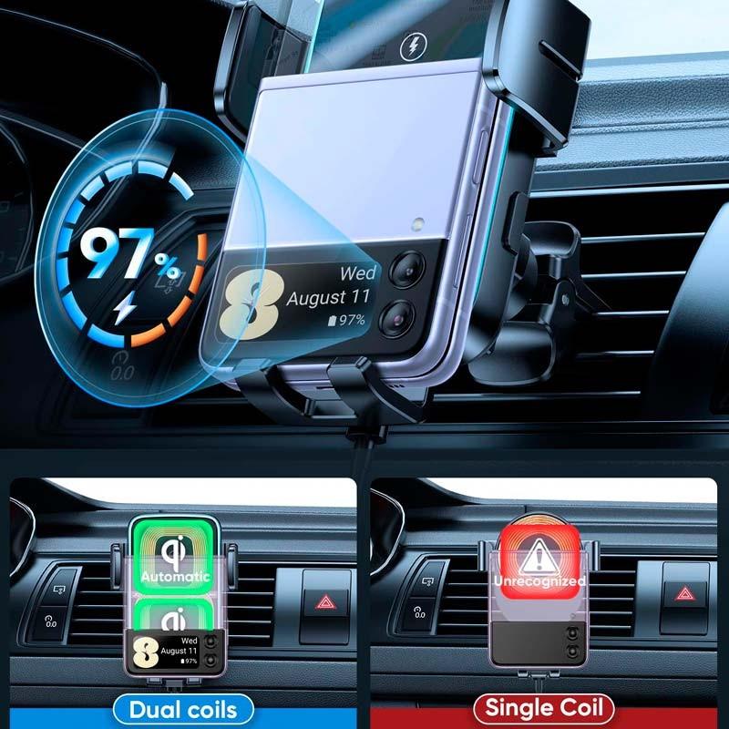 Carregador de carro sem fio Joyroom JR-ZS246 15W bobina dupla