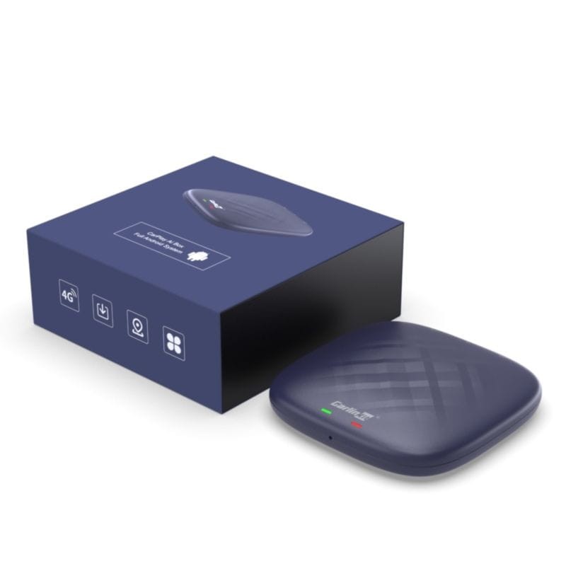 Vue d'ensemble du CarlinKit TBox Plus 4GB/64GB Bleu avec sa boîte