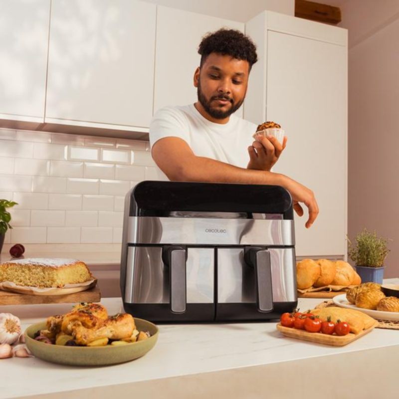 Fritadeira de Ar Cecotec Advance 9000 Doble Preto/Inox com 8 modos pré-configurados