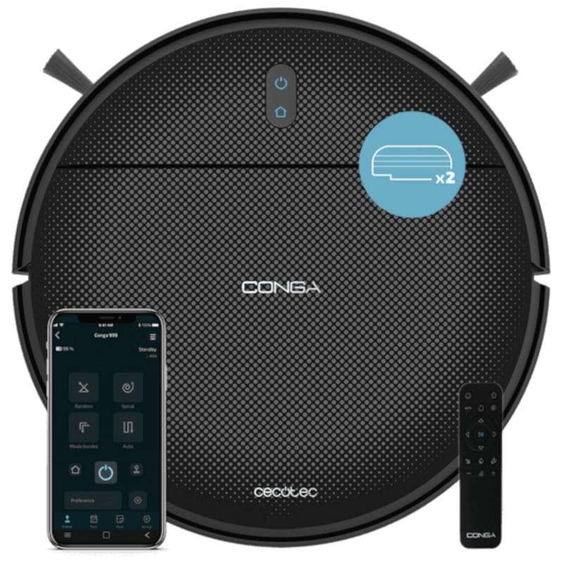 Cecotec Conga 999 Origin X-Treme Noir - Robot Aspirateur Vue de Face