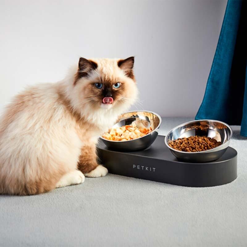 foto real del Comedero Ajustable Petkit F4 Doble Metálico