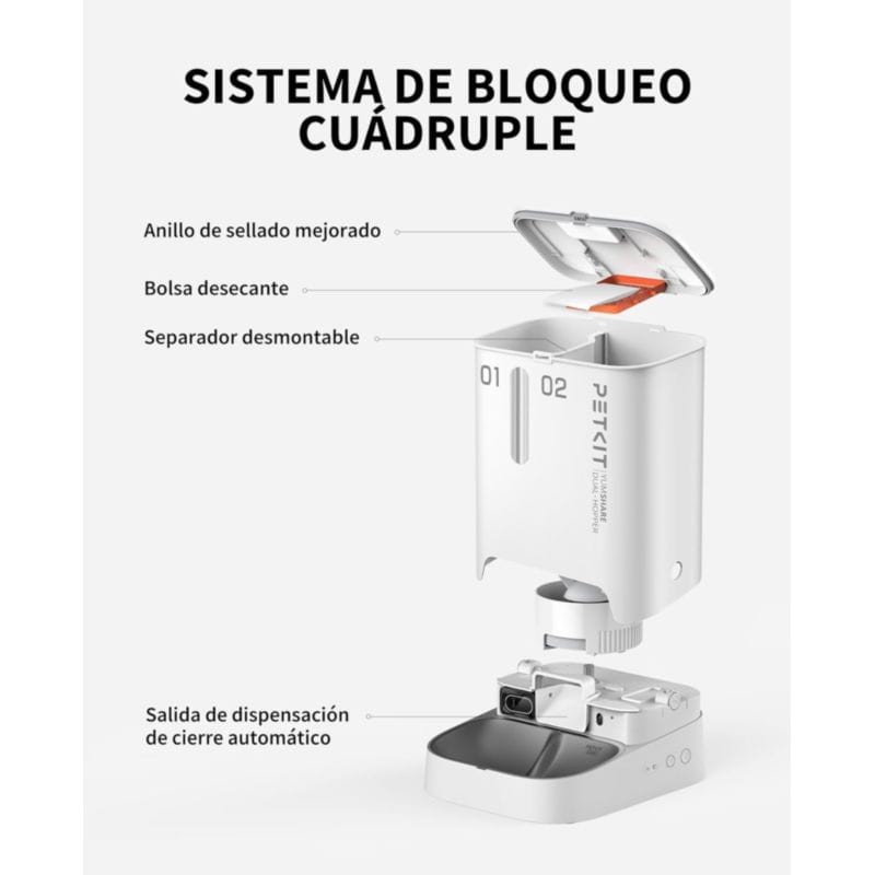Bloqueo cuádruple del Comedero inteligente PETKIT Yumshare Dual-Hooper Blanco