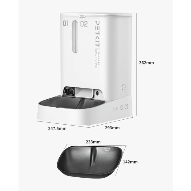 Dimensiones del Comedero inteligente PETKIT Yumshare Dual-Hooper Blanco