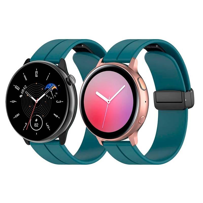 vista frontal de la Correa de silicona azul con cierre magnético universal de 22mm para smartwatch