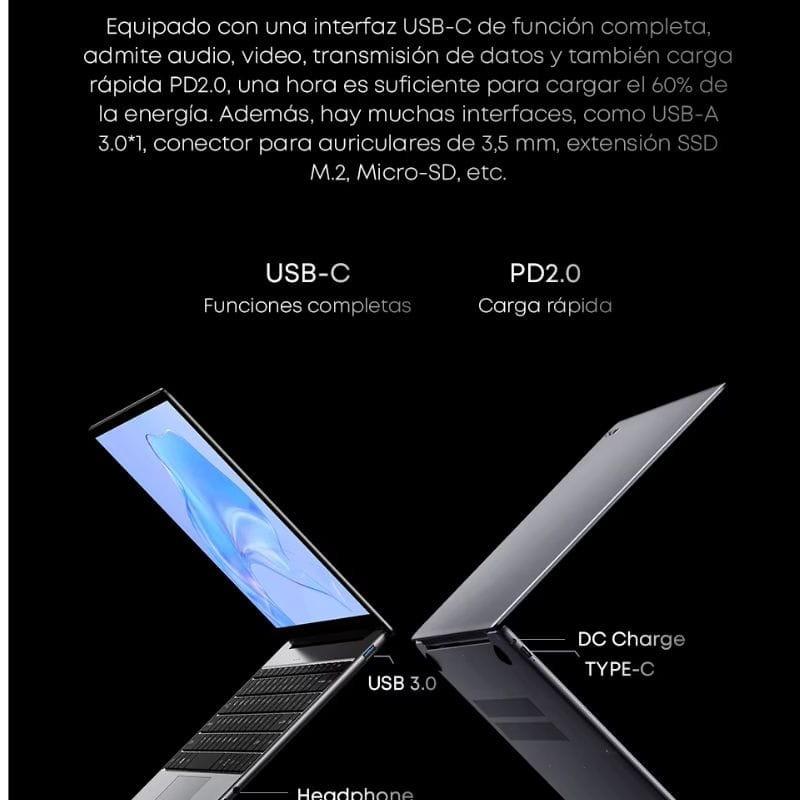 Chuwi CoreBook X: Intel Core i3-1220P - Windows 11 - WiFi 6 conectores
