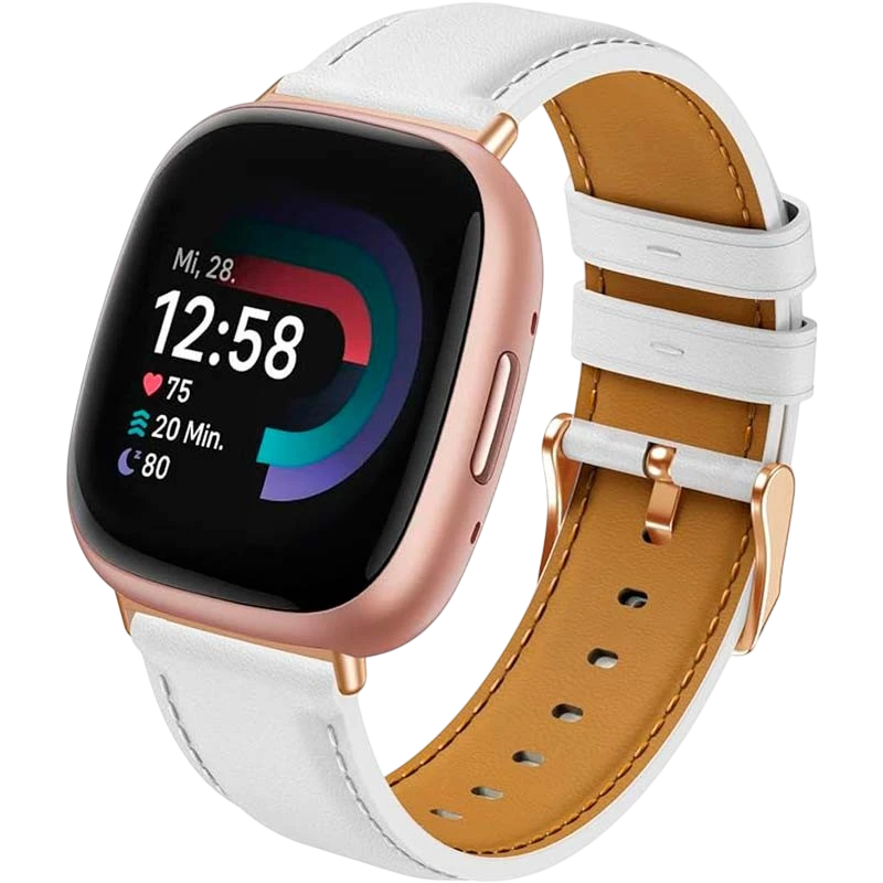 Bracelet en cuir blanc pour Fitbit Versa 4