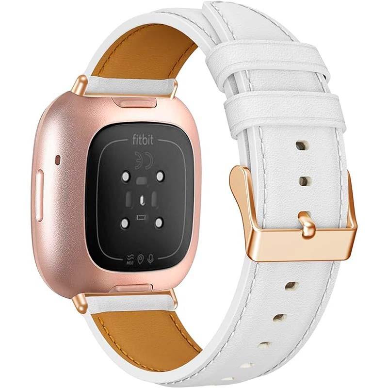 vista trasera de la Correa de cuero blanco para Fitbit Versa 4