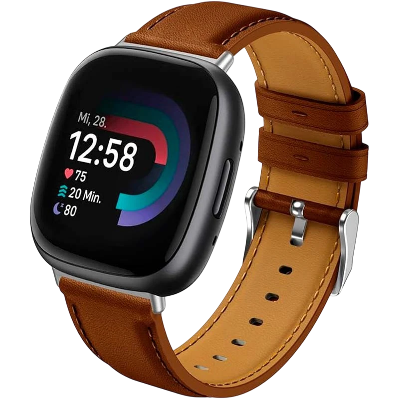 Bracelet en cuir brun pour Fitbit Versa 4