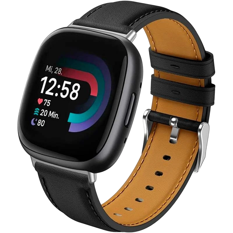Correa de cuero negro para Fitbit Versa 4