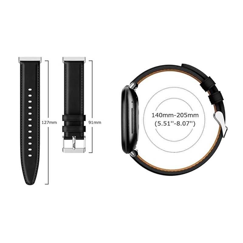 Dimensões da Pulseira de couro preto para Fitbit Versa 4