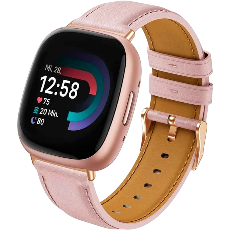 Bracelet en cuir rose pour Fitbit Versa 4