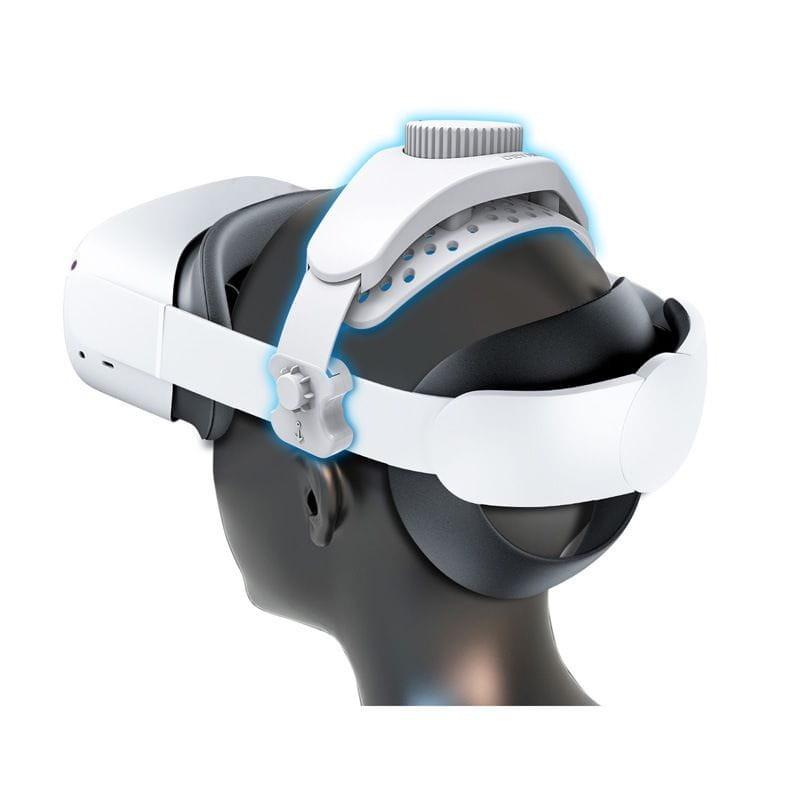 Courroie blanche ajustable avec molette, coussinets perforés et support occipital pour un maintien stable et confortable des casques VR Meta et Pico