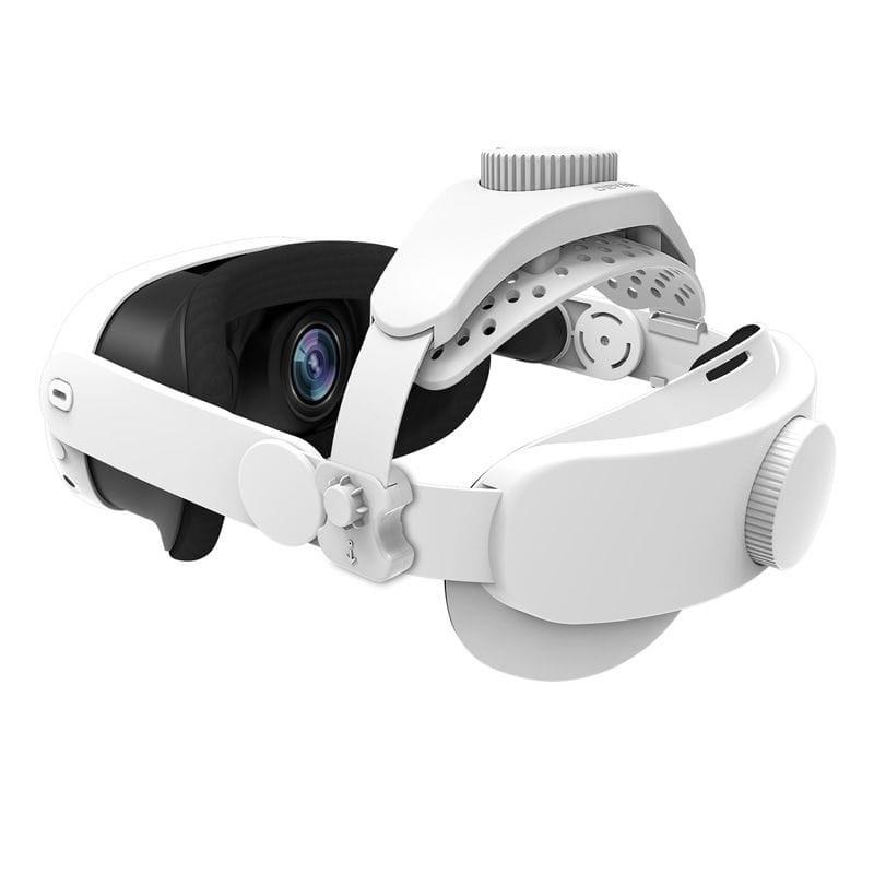 Bandeau blanc réglable DEVASO pour casques VR Meta Quest et Pico, molette arrière, coussinets perforés, soutien frontal, charnières robustes et ergonomie