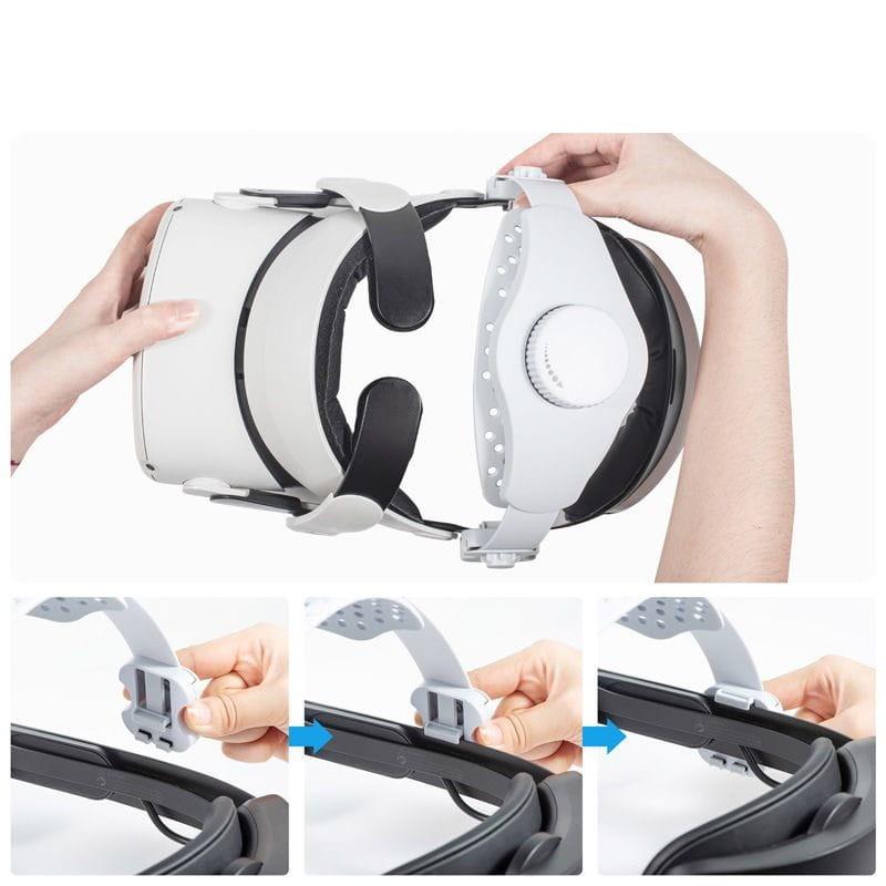 Courroie DEVASO blanche pour casques VR, réglable avec molette arrière, coussin frontal, sangles latérales et clips rapides pour Meta Quest et Pico