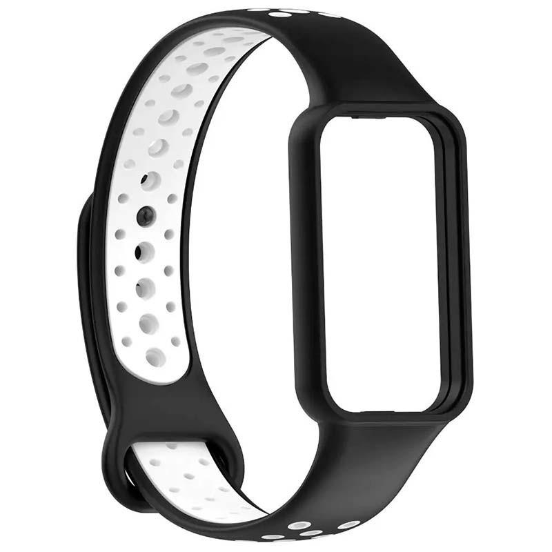 vista frontal y lateral de la Correa Dual Color para Xiaomi Smart Band 8 Active Negro+Blanco