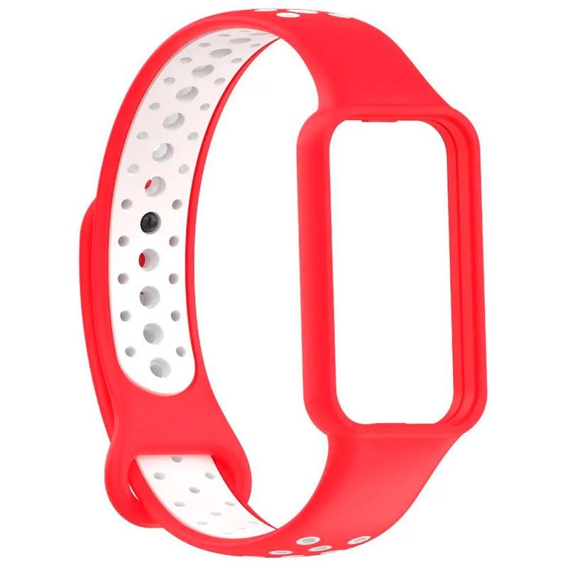 Vista frontal e lateral da Correia Dual Color para Xiaomi Smart Band 8 Active Vermelho+Branco
