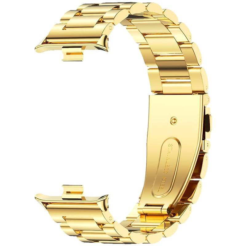 Vista frontal da correia metálica de elos dourada para Xiaomi Smart Band 8 Pro