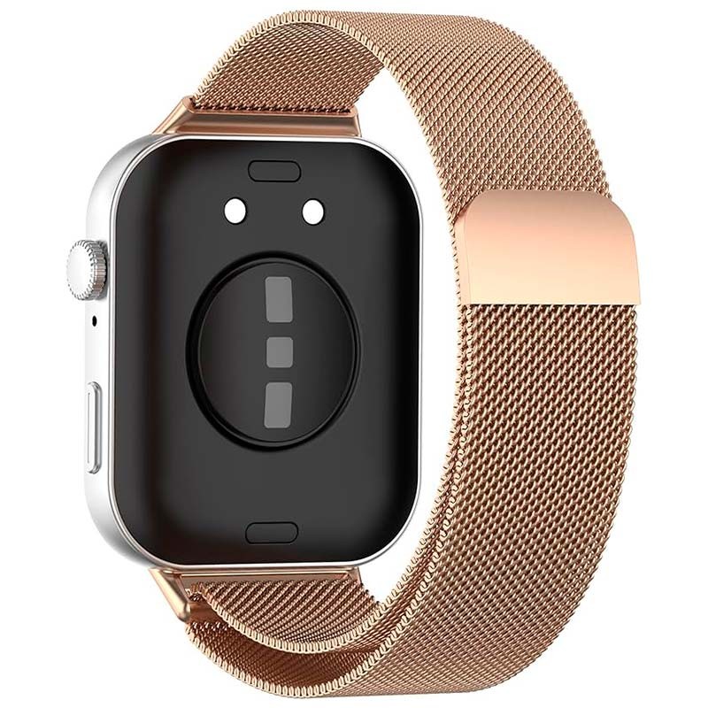 Vista traseira da Pulseira milanesa magnética dourado rosa para Huawei Watch Fit 3