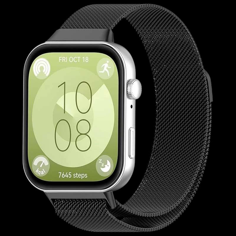 Pulseira milanesa magnética preta para Huawei Watch Fit 3