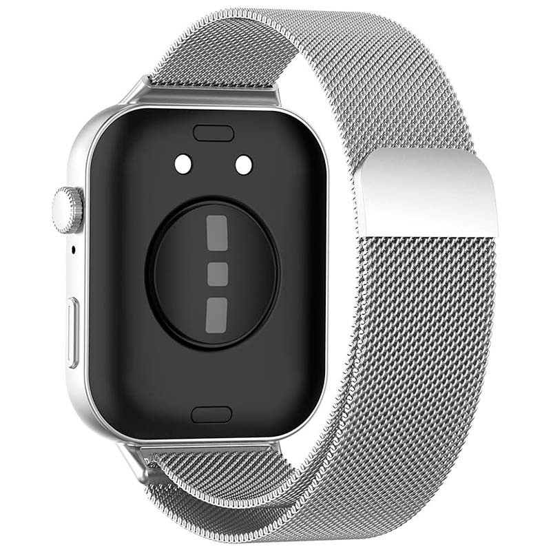 Vista traseira da Pulseira milanesa magnética prateada para Huawei Watch Fit 3