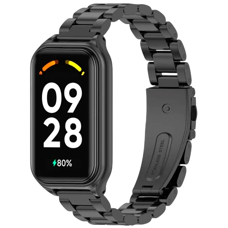 Pulseira metálica de elos preta para Xiaomi Smart Band 8 Active