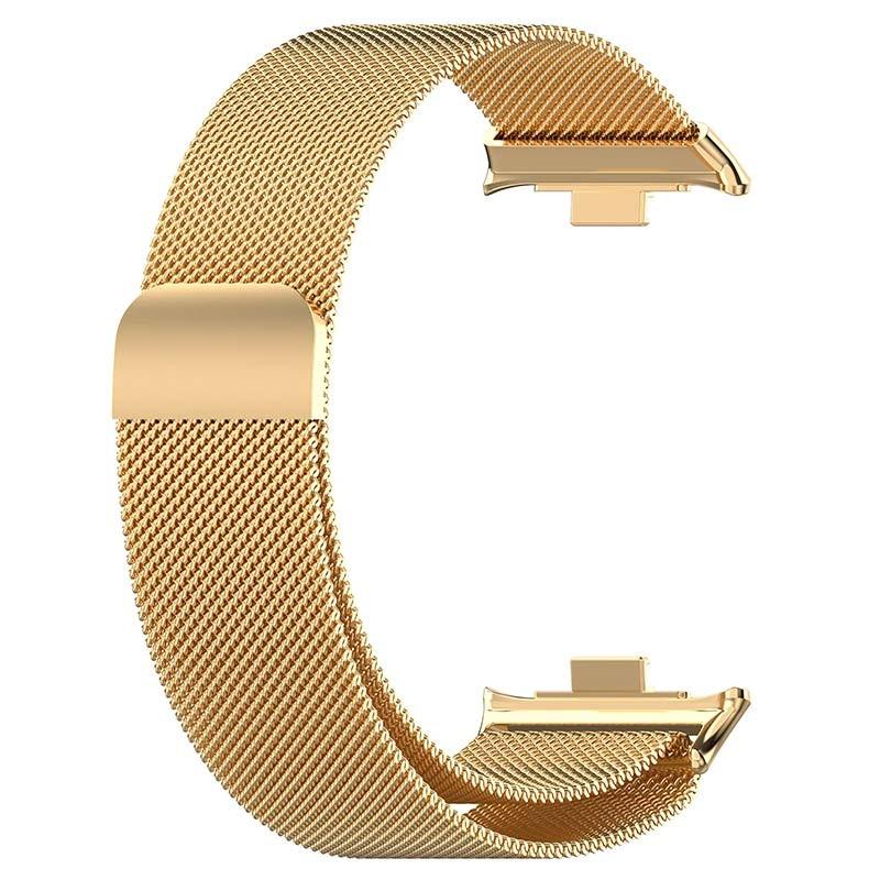 Vista traseira da pulseira milanês magnética dourado para Xiaomi Smart Band 8 Pro