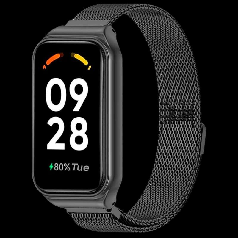 Pulseira milanesa magnética preta para Xiaomi Smart Band 8 Active