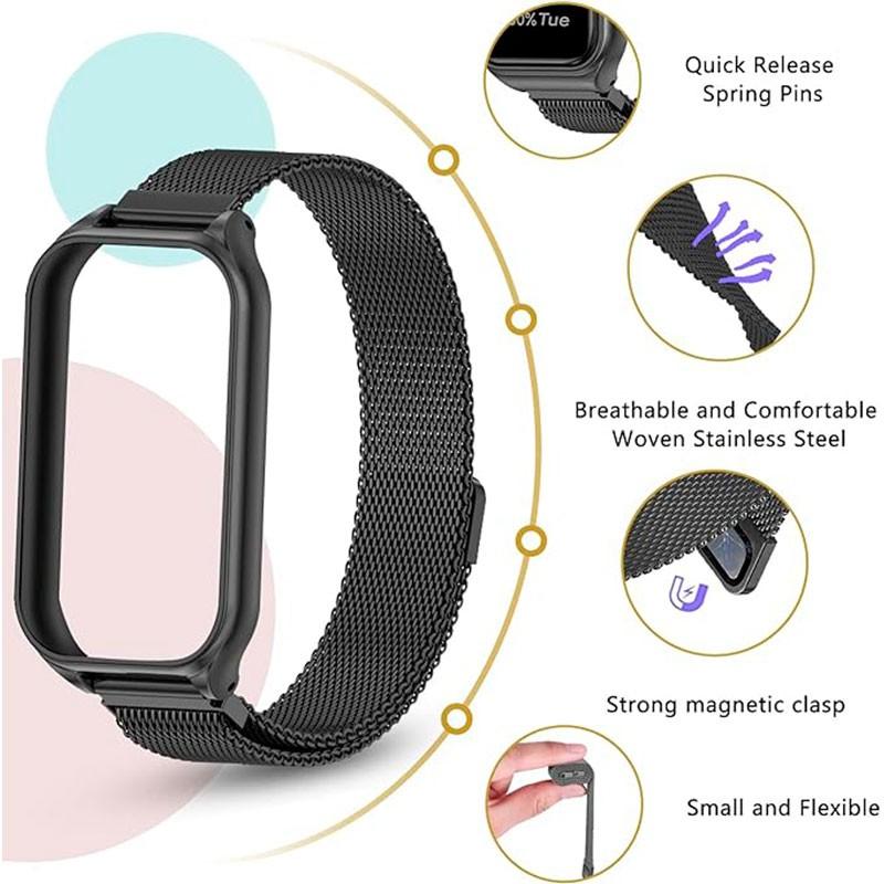 Vista detalhada da Correia milanês magnética preta para Xiaomi Smart Band 8 Active