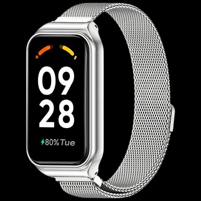 Pulseira milanesa magnética prateada para Xiaomi Smart Band 8 Active