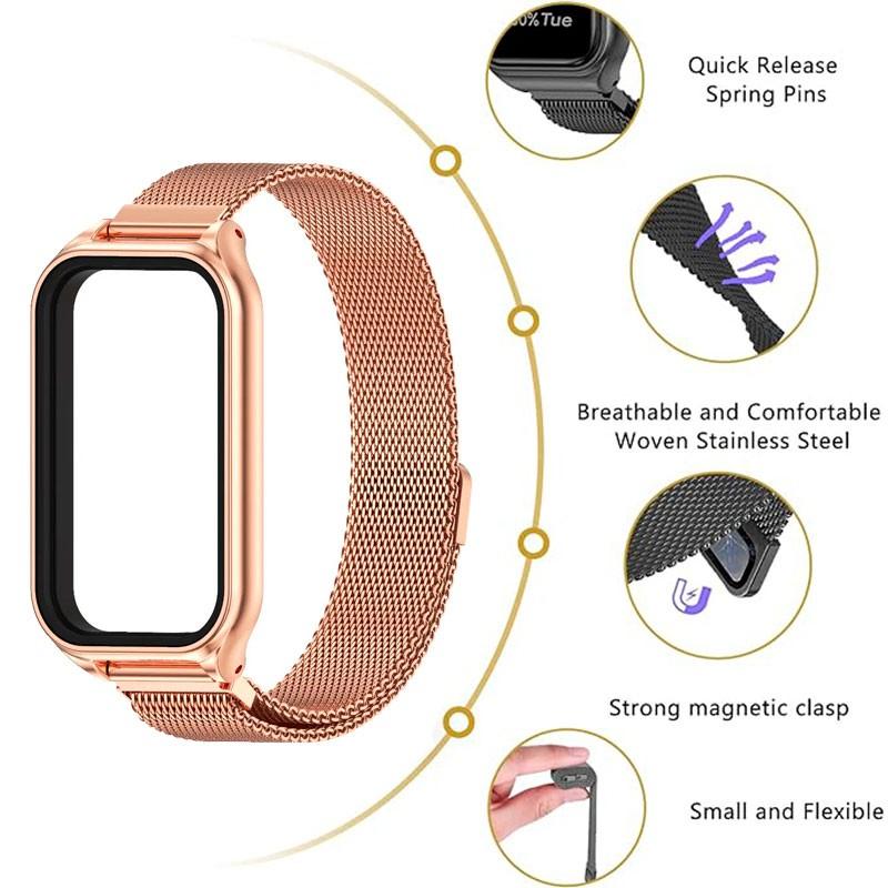 Vue détaillée du bracelet milanais magnétique rose pour Xiaomi Smart Band 8 Active