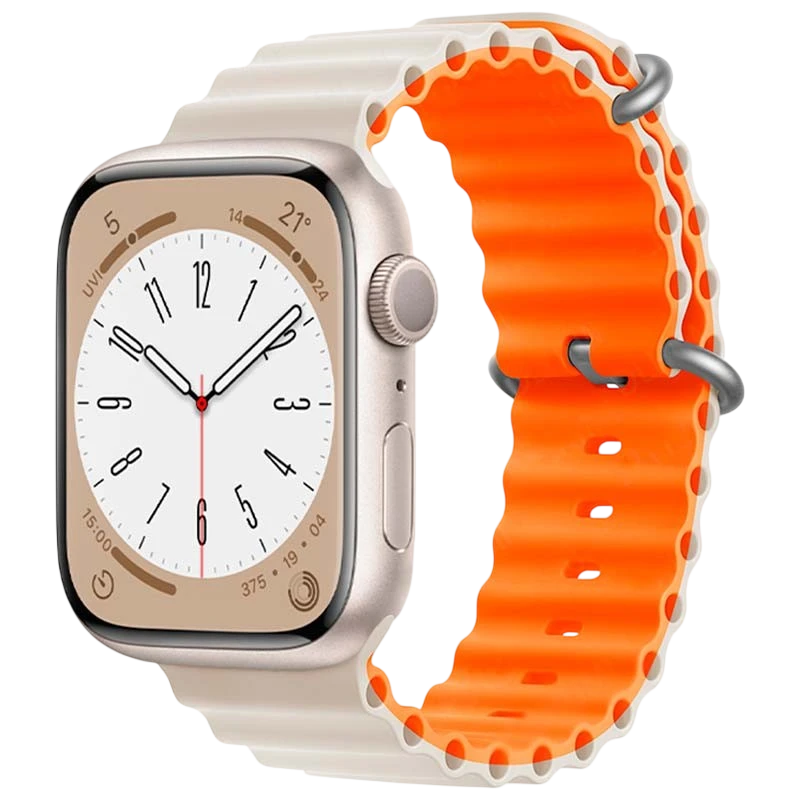 Pulseira Apple Watch 42/44/45/49mm Wave Branco Estrela+Laranja