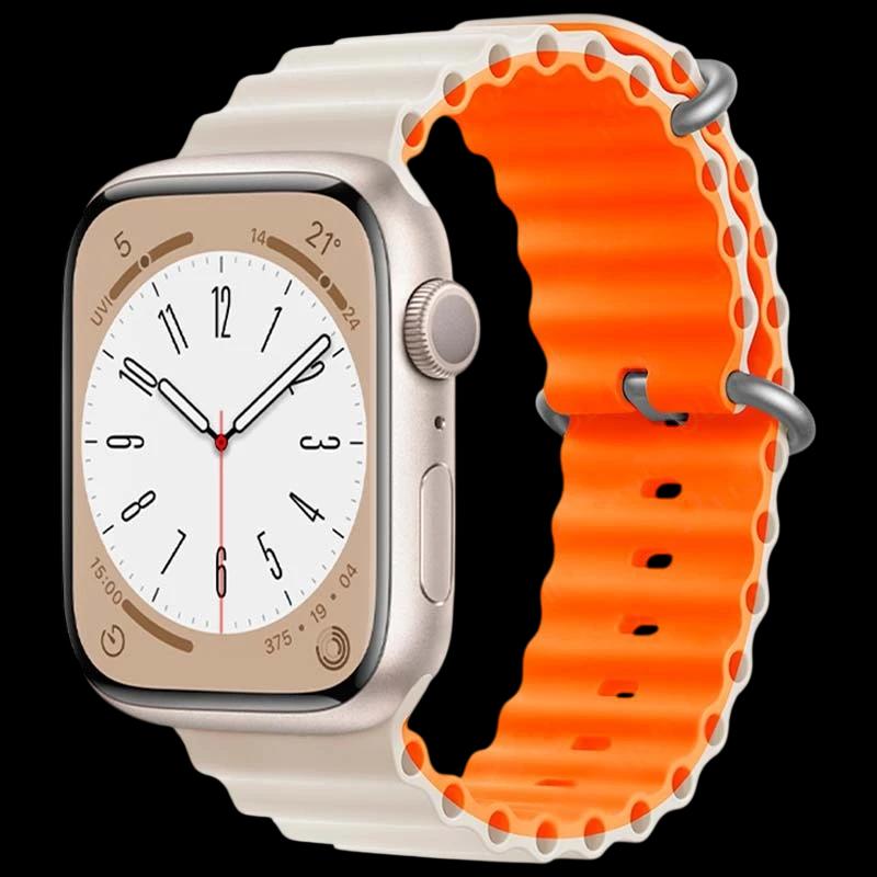 Pulseira Apple Watch 42/44/45/49mm Wave Branco Estrela+Laranja